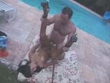 Horny tranny gets heavy ass fucking by the pool