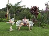 Shemale gets wild outdoors with veggies